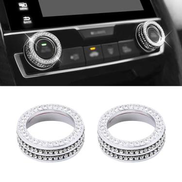 Imagem de CARFIB Acessórios para interior de carro para Honda Civic 10º Coupe Hatchback Tipo R 2019 2020 2021 Botões AC Controle de Ar Condicionado Decalques Peças de capa para homens e mulheres Liga de zinco Cristal Prata 2 peças