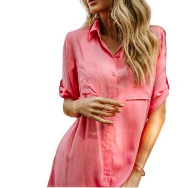 Imagem de Chemise Camisa Manga Longa Saída de Praia Leve Coleção - Madame, Rosa,