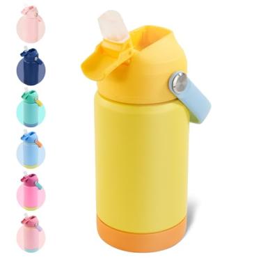 Imagem de Kerilyn Garrafa de água térmica infantil de 355 ml, copo infantil à prova de vazamento com tampas de canudos, garrafas de água infantis para meninos e meninas, garrafa isolada a vácuo de aço inoxidável para crianças, sem BPA, Mix3