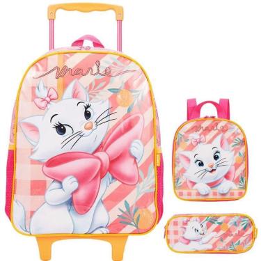 Imagem de Kit Mochila Escolar Gatinha Marie Rodinha Tam G Infantil