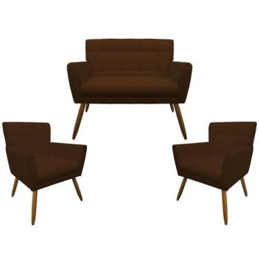 Imagem de Kit Namoradeira + 2 Poltronas Onix Suede Bege - Mazzero Decor,  Corino