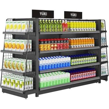 Imagem de Prateleira resistente de 4 níveis, prateleiras de armazenamento ajustáveis de nível comercial, rack de supermercado de metal para organizador de garagem de cozinha, preto, 193 x 63 x 135 cm