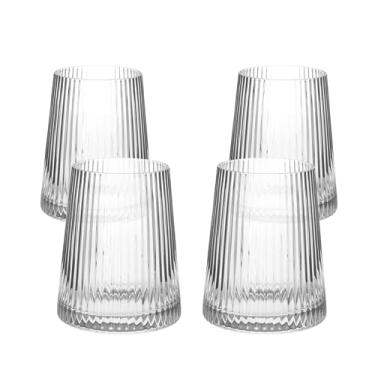 Imagem de Crutello Taças de vinho modernas de 340 g, sem haste, conjunto de 4, taças caneladas exclusivas com textura ondulada vintage, taças de vinho tinto ou branco art déco