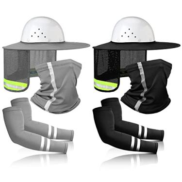 Imagem de 8 pçs chapéu rígido de alta visibilidade sombra de sol aba completa malha pescoço proteção contra o pescoço pescoço polaina bandana lenço de rosto com tira refletiva UV, capa rígida não incluída (preto, cinza)