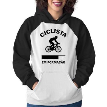 Imagem de Moletom Feminino Ciclista em formação - Foca na Moda, Branco, Preto, M