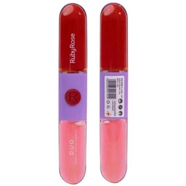 Imagem de Batom Líquido Gloss Duo 2 Em 1 Ruby Rose HBF569, LD01