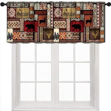 Imagem de Cortinas retrô de urso, saia vintage, floresta, animais selvagens, tratamentos tribais do sudoeste, geometria nativa, asteca, pequenas cortinas curtas para quarto, sala de estar, 1 peça, 137 x 45 cm