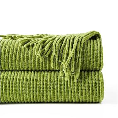 Imagem de BATTILO HOME Manta verde maçã para sofá, mantas de malha de chenille macio com borlas para decoração de casa, mantas verdes primavera para capa de sofá, 152 x 203 cm