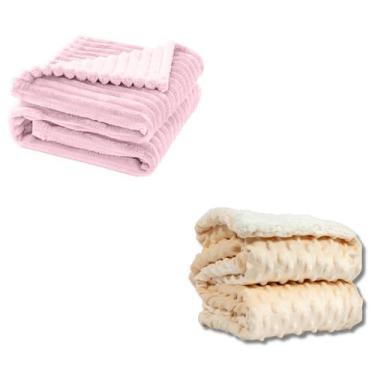 Imagem de Cobertor Kit 2pçs Bebê Wave Berço Rosa e Pipoquinha Marfim - Neném Na 