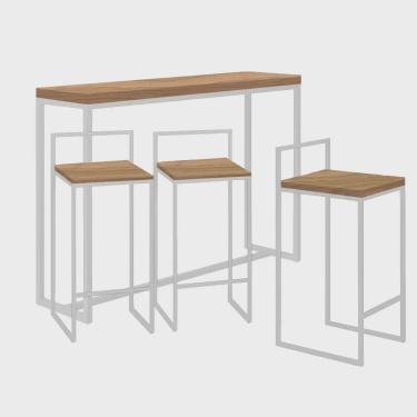 Imagem de Kit 3 Banquetas Lino + 1 Mesa Bancada Aparador Mavie 150cm Industrial Ferro Branco 100% mdf Freijó - Ahazzo Móveis
