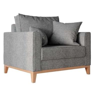 Imagem de Poltrona de Amamentação Beny Pés em Madeira Maciça - Linho Cinza