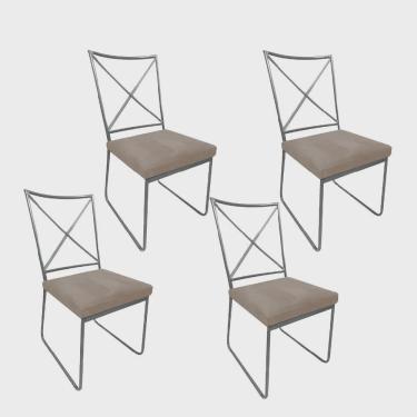 Imagem de Kit 04 Cadeiras Sala de Jantar Escritório Office Clark Industrial Ferro Prata Corino Bege - Ahz Móveis