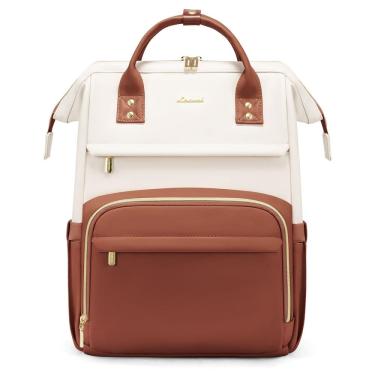 Imagem de Mochila de couro LOVEVOOK para mulheres, laptop de 15,6", bege