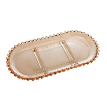 Imagem de Petisqueira de Cristal Oval C/3 Divisórias Pearl Bolinha Âmbar 25x13cm Wolff