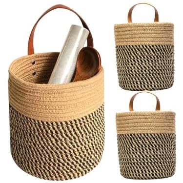 Imagem de Cesta de parede pendurada, 2 peças de cesta suspensa com alça, armazenamento de 15 x 18 cm, recipientes de plantas de montagem na parede para sala de estar, porta da frente, varanda, jardim, decoração