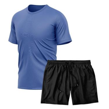 Imagem de Kit Camiseta Manga Curta Dry Azul + Short Tactel Academia Caminhada Gênero:Homem;Tamanho:GG;Cor:-Masculino