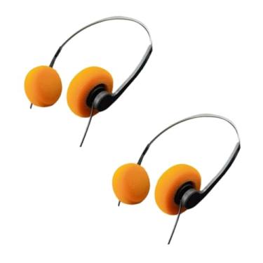 Imagem de Risprsulen 2 peças de fone de ouvido laranja retrô, fone de ouvido com aro vintage, fone de ouvido estéreo Hi-Fi, fones de ouvido retrô leves para a maioria dos telefones celulares, fones de ouvido