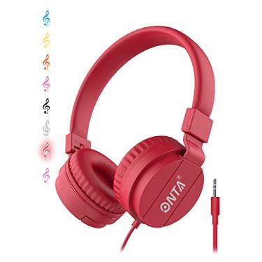 Imagem de ONTA Fone de ouvido dobrável com áudio ajustável e leve para crianças, celulares, smartphones, iPhone, laptop, computador, MP3/4 (vermelho)