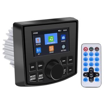 Imagem de Geloo Receptor de rádio estéreo marítimo reprodutor de mídia digital MP5 à prova d'água, tela de exibição de 4 polegadas, conexão sem fio, receptor de rádio AM/FM, sistema receptor de rádio marítimo