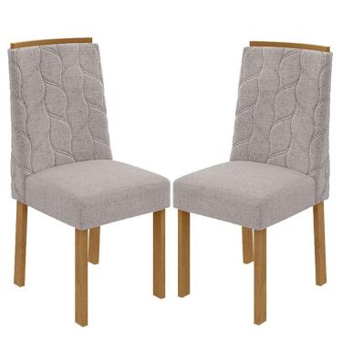 Imagem de Cadeira Para Mesa De Jantar Astrid Kit 02 Peças Linho Rústico Amêndoa Clean - Lopas