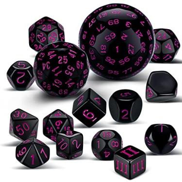 Imagem de Conjunto completo de dados poliédricos DND D3-D100 dados esféricos RPG em preto opaco, conjunto de dados de 100 lados para jogos de mesa, artigos de festa (preto e roxo)