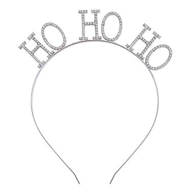 Imagem de Tiaras de cabelo de Natal com strass de Natal HOHOHO tiara de cristal feliz natal coroa de cabelo argola de rena chifres