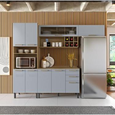 Imagem de Cozinha Completa 9 Portas 2 Gavetas Axé Bertolini Cinza/Carvalho