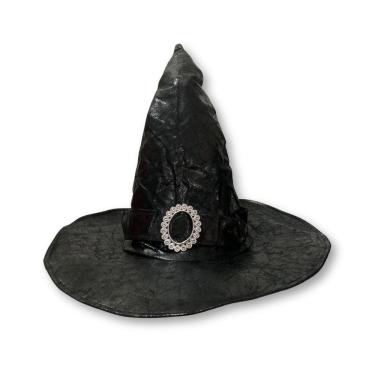 Imagem de Chapéu De Bruxa Preto Com Fecho Luxo Halloween