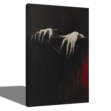 Imagem de Fchen art Arte de parede de mãos pálidas de vampiro assustador - impressão em tela gótica escura de Halloween, decoração assustadora de 30 x 40 cm com gancho, pronta para pendurar para casa assombrada