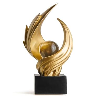 Imagem de Octdays Esculturas douradas modernas para decoração de casa - estátua de arte abstrata de resina para decoração de mesa de sala de estar, estante de livros, sala de jantar, escritório, decoração de