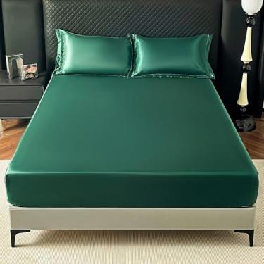 Imagem de Capa de colchão, lençol com elástico, simples, cor pura, protetor de colchão, confortável, respirável, antiderrapante, capa de almofada de cama silenciosa, verde ||solteiro: 89 x 200 cm (3 peças)