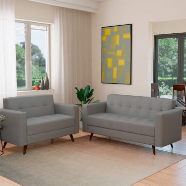 Imagem de Conjunto de Sofá 2 e 3 Lugares Vitrola Suede Cinza