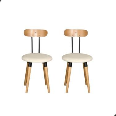 Imagem de Kit 2 Cadeiras Pés Palito de Madeira com Acento Estofado - Off White M