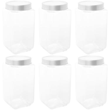 Imagem de Kit 6 Potes de Vidro 1,7L Tampa Metal Lyor Gastro Prata Porta Mantimentos Retangular