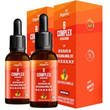 Imagem de B Complex Ultra Vegan, Vitaminas do Complexo B em Gotas, Sabor Frutas Amarelas, 30ml, Bigens (Kit 2)