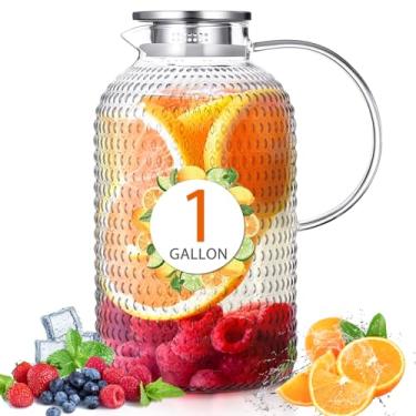Imagem de Jingmore Jarra de vidro de 1 galão com tampa e bico, jarro de água de vidro de 3,628 g, jarro à prova de vazamento para chá gelado, café, suco, leite, bebidas