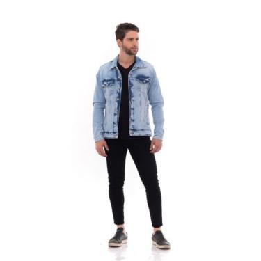 Imagem de Jaqueta Jeans Masculina Tradicional Rasgada  Azul Clássico - TBT LILIH