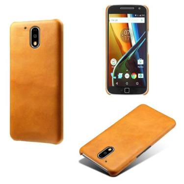 Imagem de Capa para MOTO G4 Plus,Proteção contra quedas,Casca de volta de cor sólida simples,Design de couro de imitação de plástico-Orange