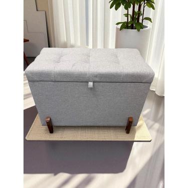 Imagem de Puff Baú Paris Estofado 68 Cm Linho Nobre Pés/ Madeira Cinza