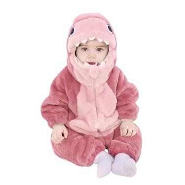 Imagem de TONWHAR Toddlers Animal Costume Unisex Baby's Warm Halloween Outfits Kids Dress Up Jumpsuits Rompers(3-4T,Pink Shark)