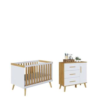 Imagem de Kit Berço e Cômoda Infantil Moveis Peroba Sky Retro MDF Ls