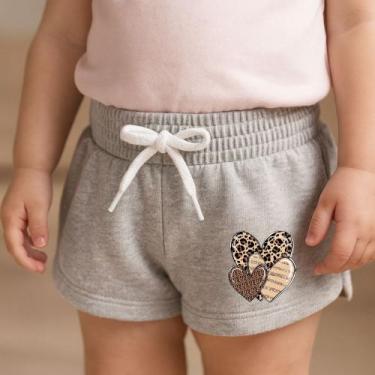 Imagem de Short Moletinho Infantil Feminino Estampado Verão Casual Fofo Coração 