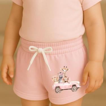 Imagem de Short Moletinho Infantil Estampado Feminino Carro Rosa Safari Casual C