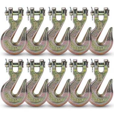 Imagem de G70 Gancho de corrente de 3/8 para serviço pesado para corrente de grau 70 de 9,5 cm - para transporte de caminhão de reboque, acabamento cromado amarelo (pacote com 4)