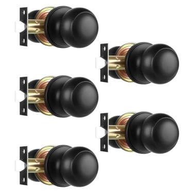 Imagem de Heittis Pacote com 5 maçanetas pretas, maçaneta de porta de passagem, moderna, sem chave, fechadura de porta plana para armário e corredor