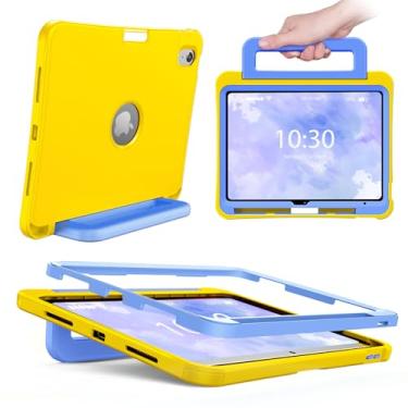 Imagem de INFILAND Capa infantil para iPad A16 11 polegadas 2025 (11ª geração), iPad 10ª geração (10,9 polegadas 2022), capa protetora de silicone durável à prova de choque com suporte/alça (amarelo-azul)