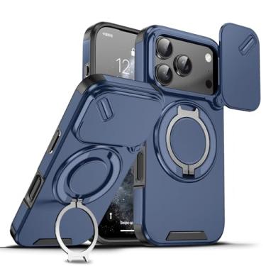 Imagem de Dteck Capa de telefone à prova de choque para iPhone 17 Pro (6,3 polegadas, versão 2025) com capa deslizante para câmera, suporte de anel giratório, compatível com acessório MagSafe, capa magnética