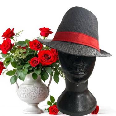 Imagem de Chapéu Panamá Preto com Fita Vermelha  Estilo  Elegância  Uso Ritualís