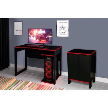 Imagem de Mesa Computador Gamer Me4161 + Balcão Me4164 - 2 Peças Preto-vermelho - Tecno Mobili