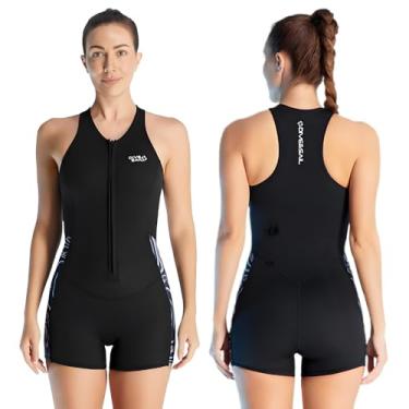 Imagem de Shorty Roupa de mergulho de corpo inteiro neoprene 2 mm peça única sem mangas para natação, mergulho, snorkeling com zíper frontal (G)